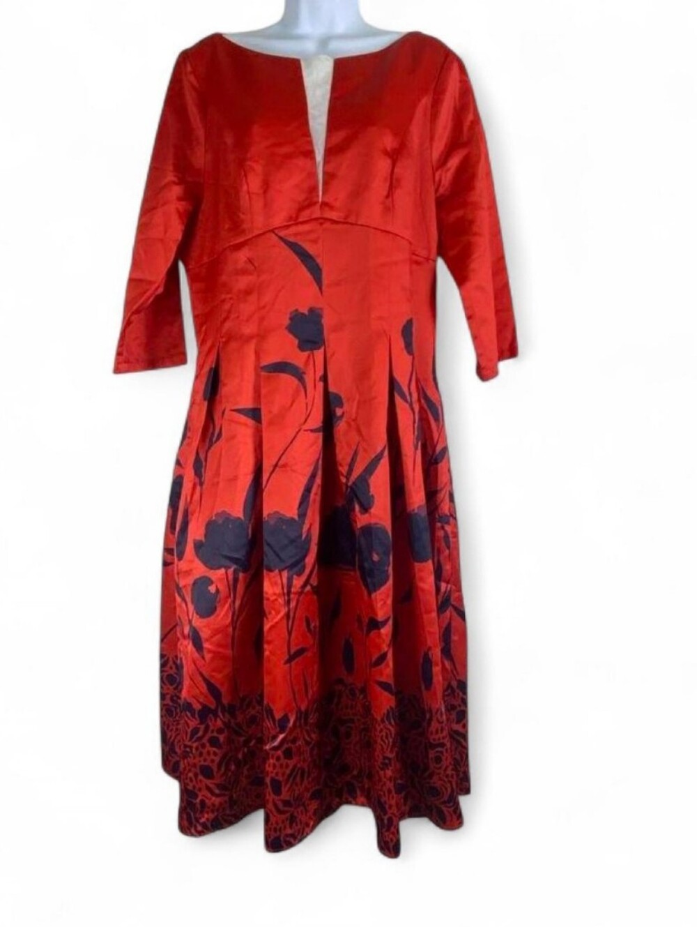 StyleWe Red & Black Floral Print A-Line Midi Dress - Size Large